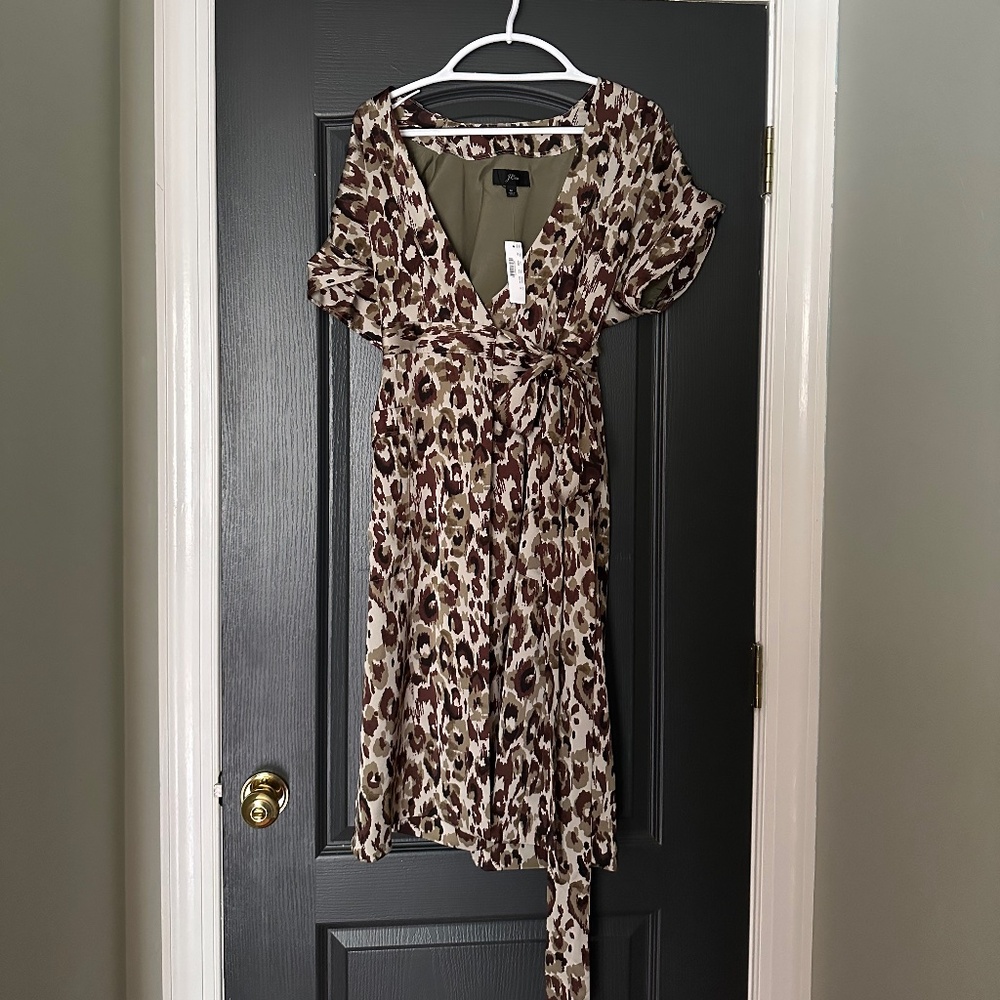 NWT J.Crew Olive Cheetah Print Wrap Dress | Size M